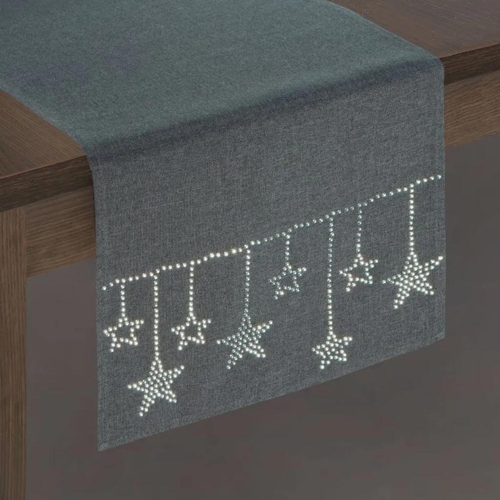 Sivá vianočná štóla na stôl s ozdobnými kamienkami