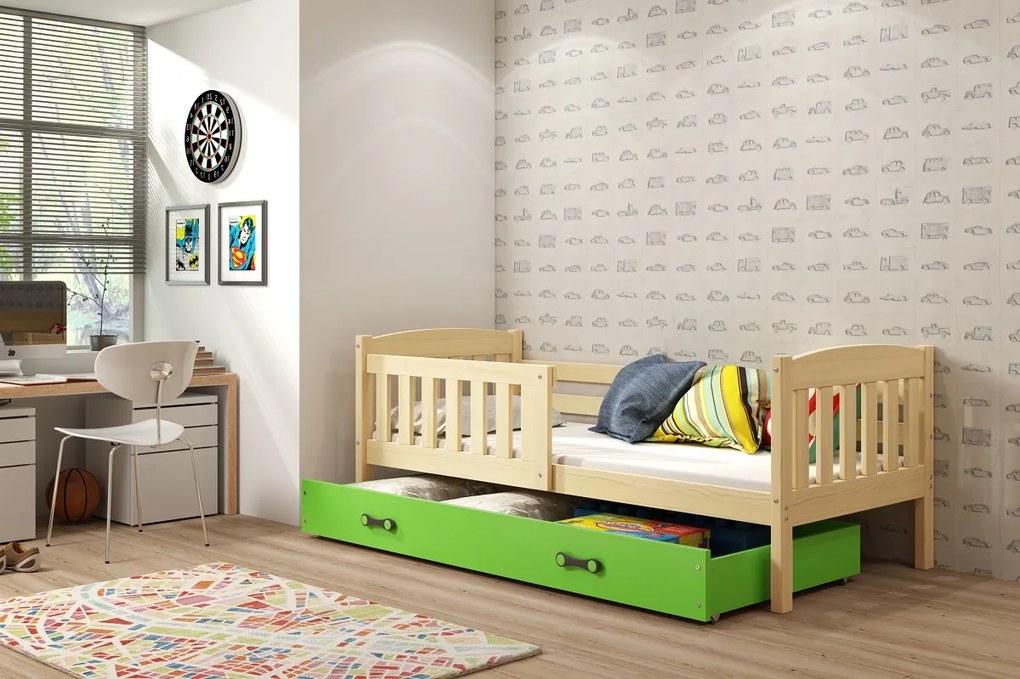 Posteľ KUBO 1 200x90 Borovica - Zelená