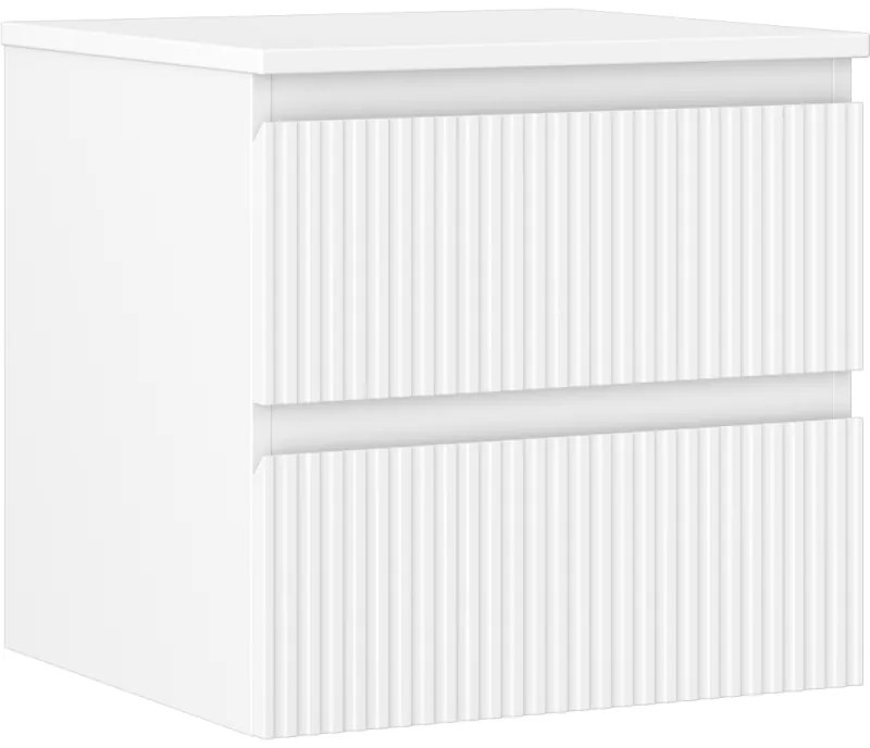 Mexen Rivel, kúpeľňová skrinka 50 cm s pracovnou doskou, 2 zásuvky, drážkovaná, biela matná, 91A20-05047-2-BFFC01