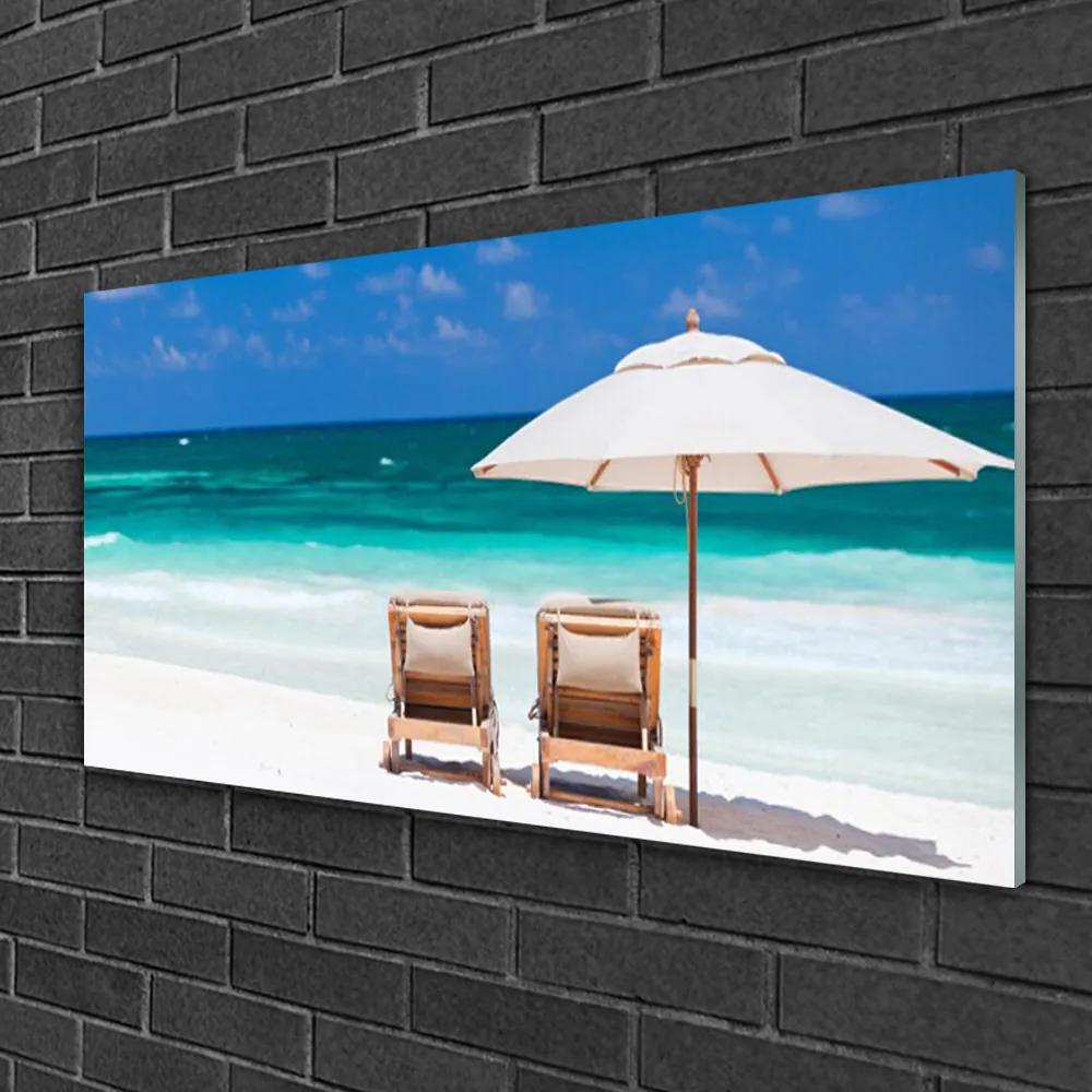 Obraz na skle Pláž dáždnik krajina 125x50 cm