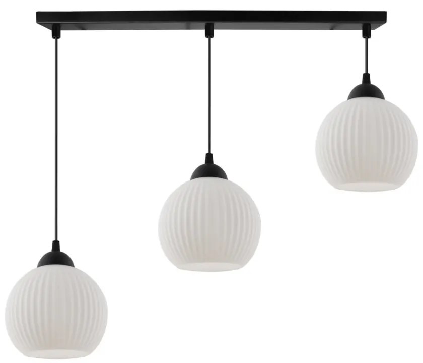 Závesné svietidlo Riffle Round, 3x biele sklenené tienidlo, b