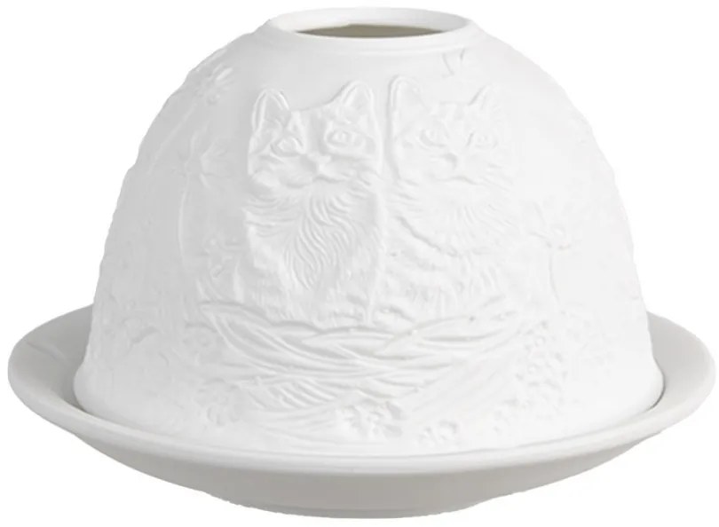 Biely porcelánový svietnik na čajovku s mačiatkami Paollo - Ø 12*8 cm