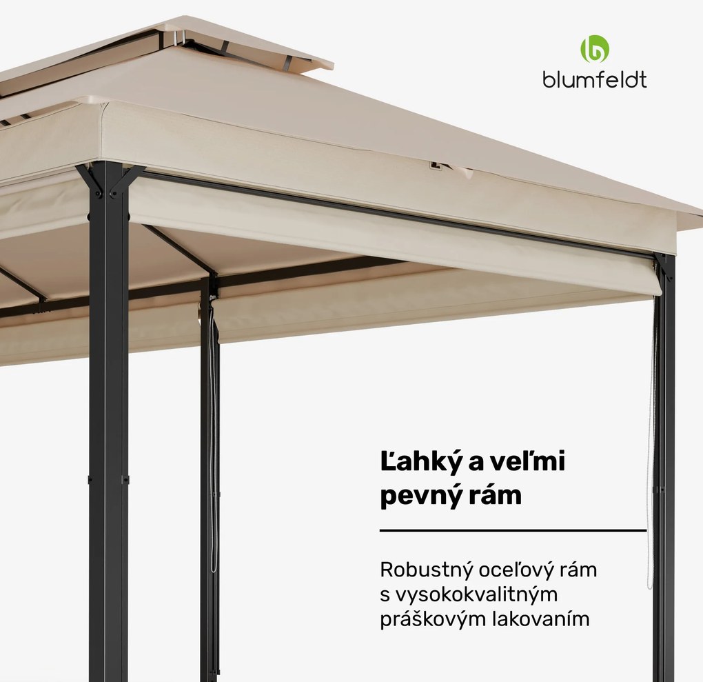Blumfeldt Grandezza Cortina záhradný altánok 3x6 m, odolný voči poveternostným vplyvom, prášková farba, bočné rolety