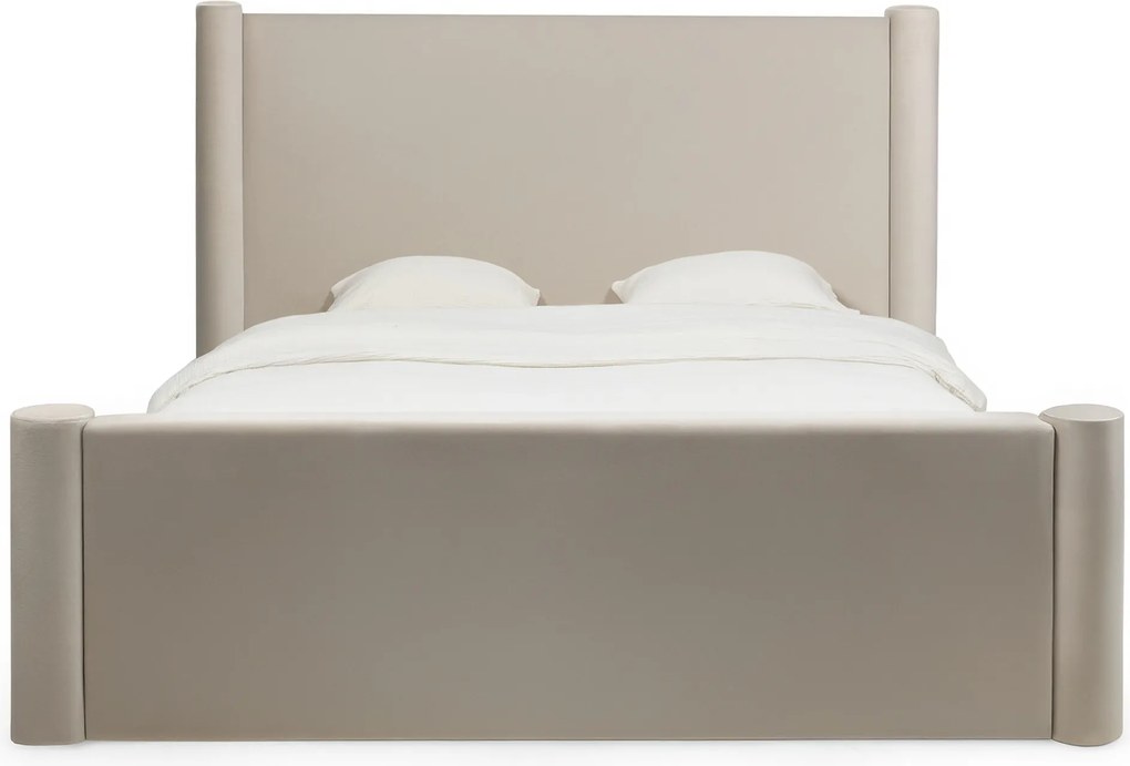 Dvoulůžková čalouněná postel Zeni 160x200 s roštem a úložným prostorem samet světle béžová