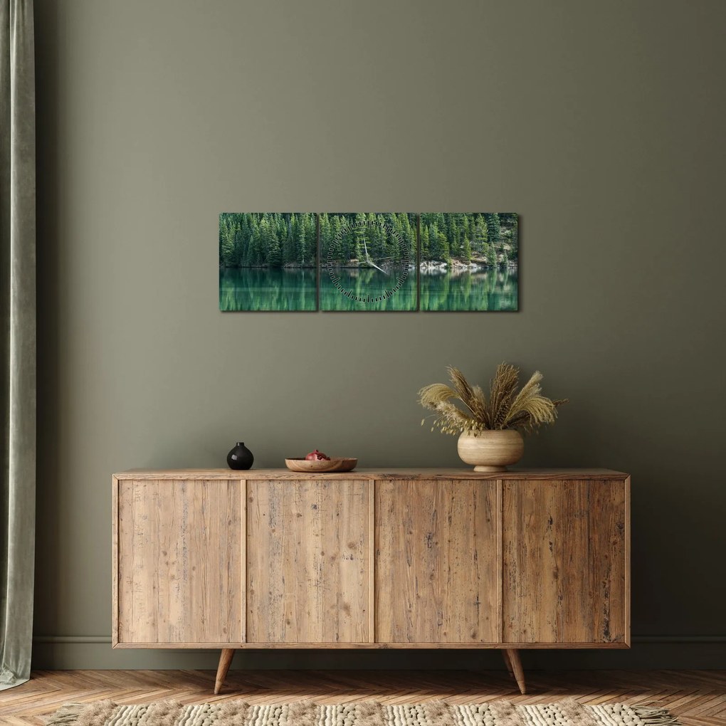 Obraz - Ihličnany pri jazere (s hodinami) (90x30 cm)