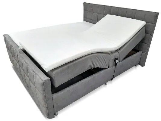Elektrická polohovateľná čalúnená posteľ s matracmi a topperom HELEN 180x200 cm sivá