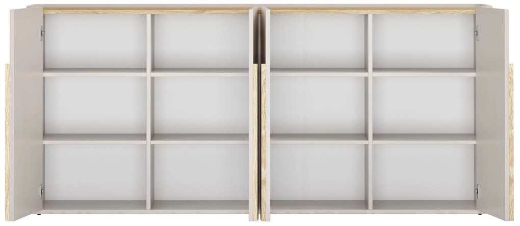 Komoda Amilio 200 cm štvordverová - kašmír / olejovaný dub / úchytky svetlý dub