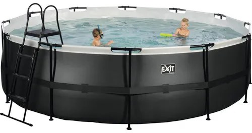 Nadzemný bazén rámový EXIT Black Leather Style ø488 x 122 cm dizajn kože s pieskovou filtráciou a rebríkom čierny