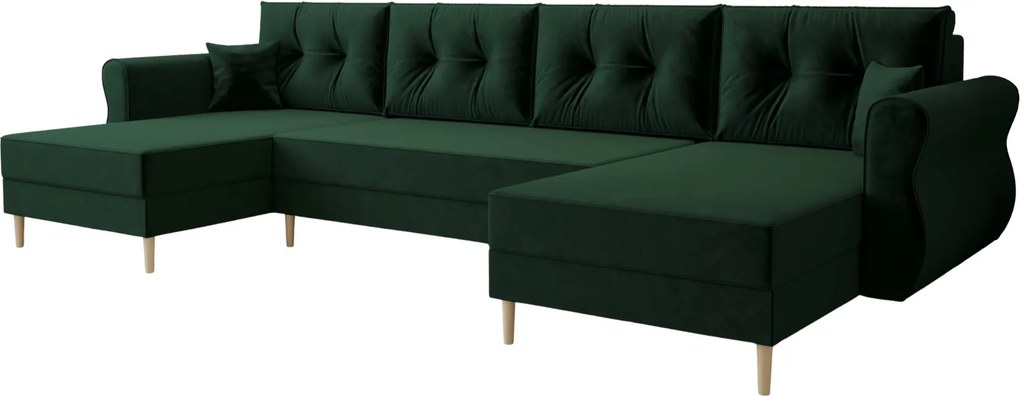 Rozkladacia sedacia súprava do U SILVIANO 300x140 cm, tmavozelená + 2 vankúšiky ZDARMA