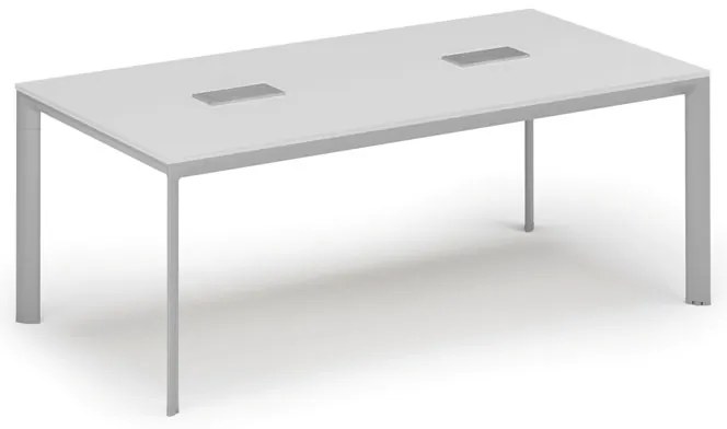 Rokovací stôl PRIMO INVITATION, 200x100 cm, biela + 2x stolná zásuvka TYP I, strieborná