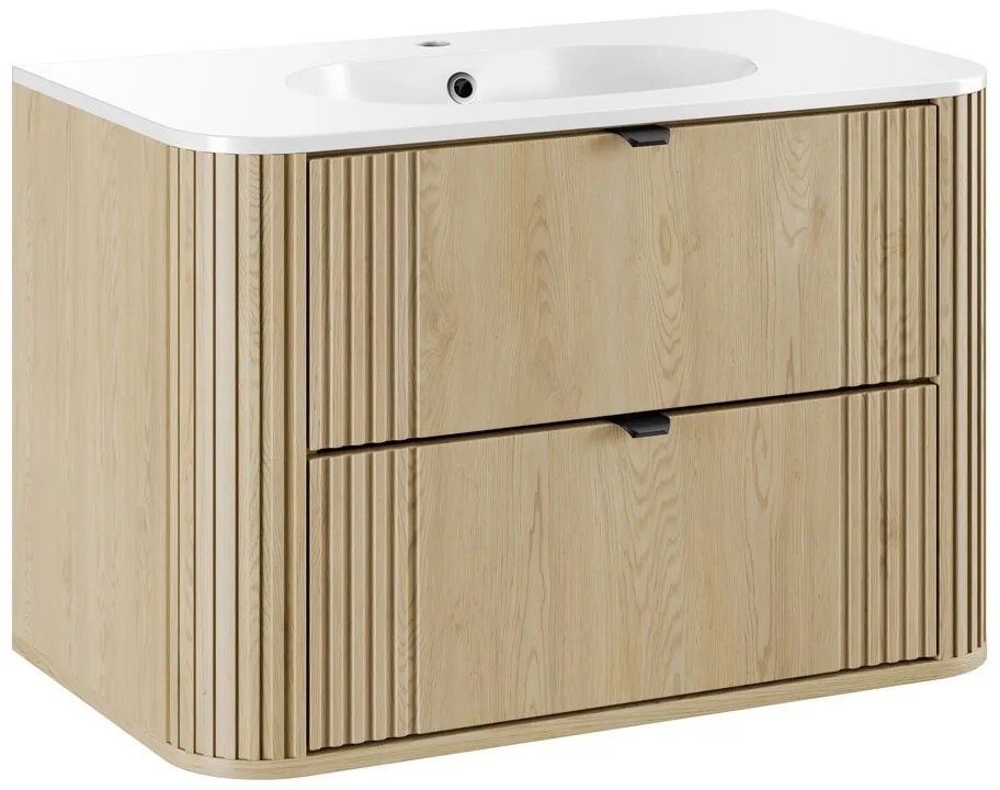 Závesná skrinka Ovalia Pure s umývadlom 80 cm dub Cremona