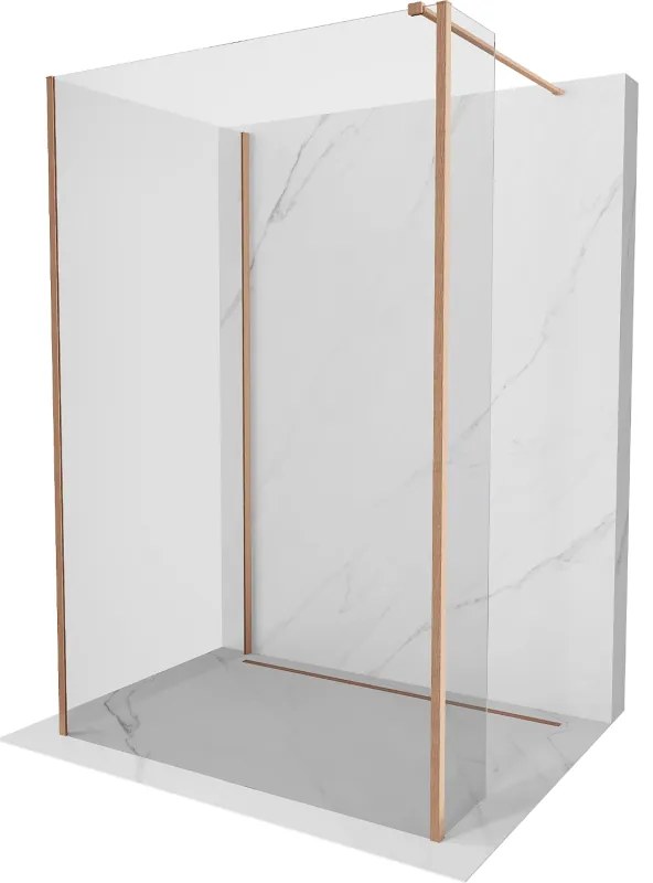 Mexen Kioto, 3-stenová sprchová zástena Walk-In 120 x 85 x 40 cm, 8mm číre sklo, medený matný profil, 800-120-085-221-65-00-040