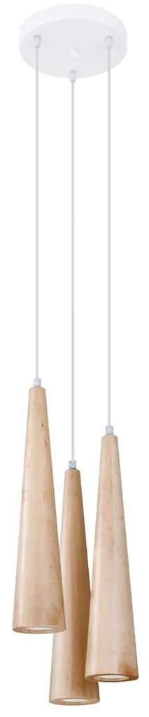 Závesné svietidlo Sula 3p, 3x drevené tienidlo
