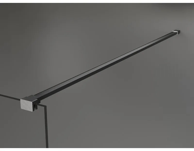 Mexen Kioto+, sprchová zástena Walk-In s poličkou a vešiakom 130 x 200 cm, 8mm číre sklo čierny vzor, grafitový profil, 800-130-121-66-70