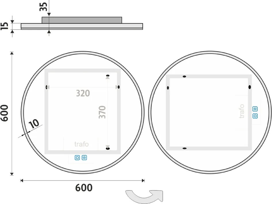 Nimco Okrúhle LED zrkadlo pr. 600 s dvoma dotykovými senzormi - ZP 26000RVX