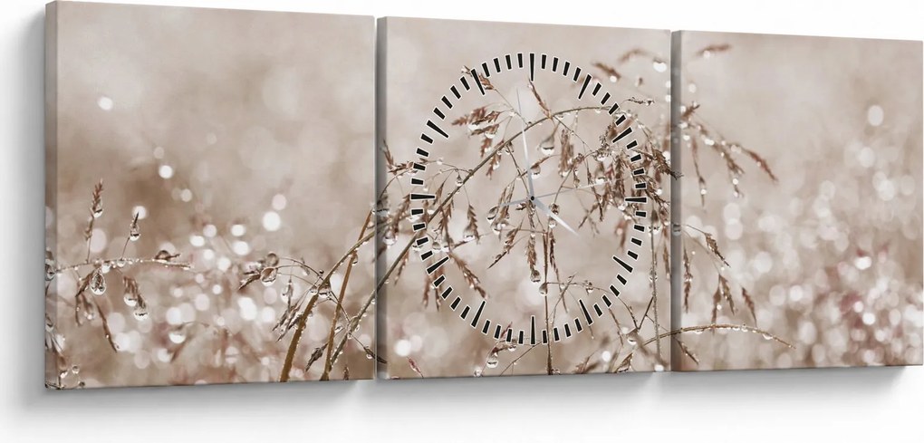 Obraz - Lúka v hnedých tónoch (s hodinami) (90x30 cm)