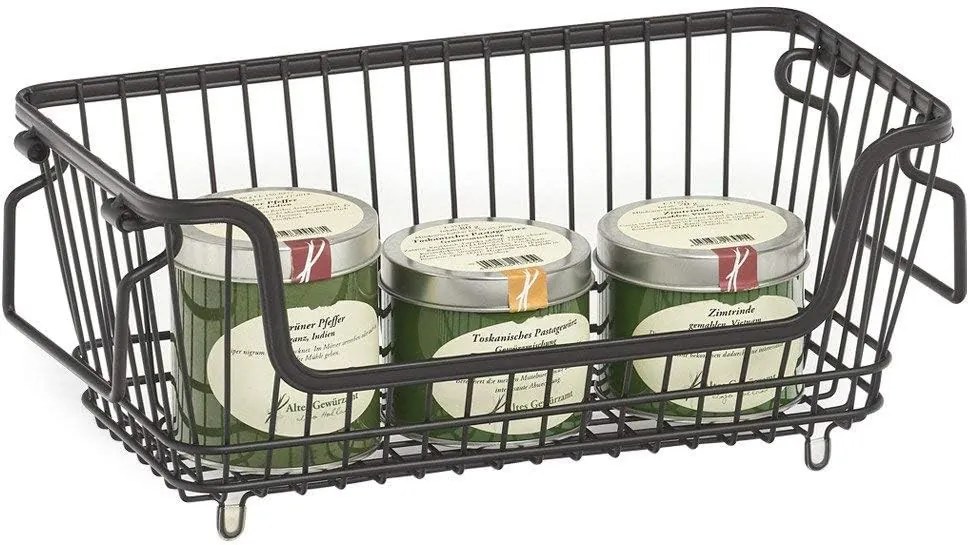 Zeller Present Stohovateľný kovový kôš, organizér s rúčkami, čierny BASKET, 32x16,5x14,5 cm