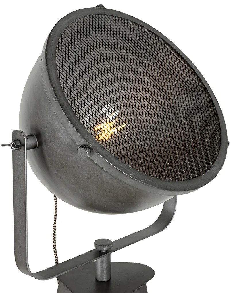 Priemyselná stojaca lampa trojnožka oceľ s dreveným sklonom - Emado