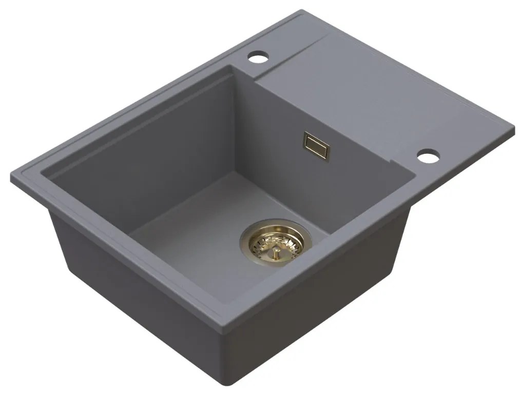 Sink Quality Sink55, kuchynský granitový drez 620x460x215 mm + zlatý sifón, šedá, SKQ-SINK.D.1KKO.XG