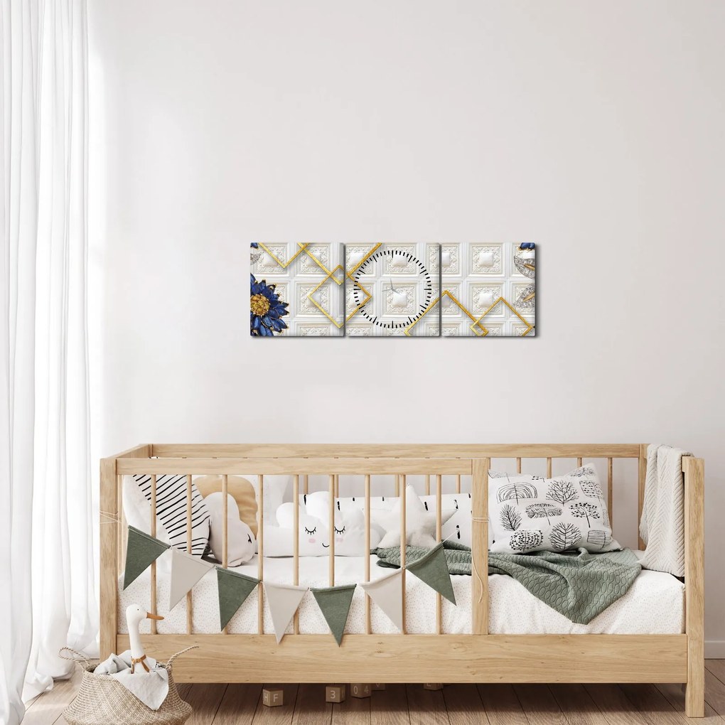 Obraz - Diamantové kvety (s hodinami) (90x30 cm)