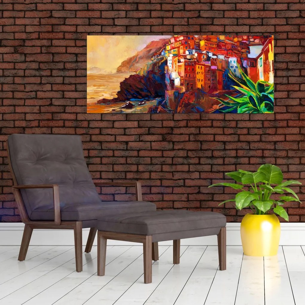 Obraz - Dedina na pobreží Cinque Terre, Talianska riviéra, moderný impresionizmus (120x50 cm)