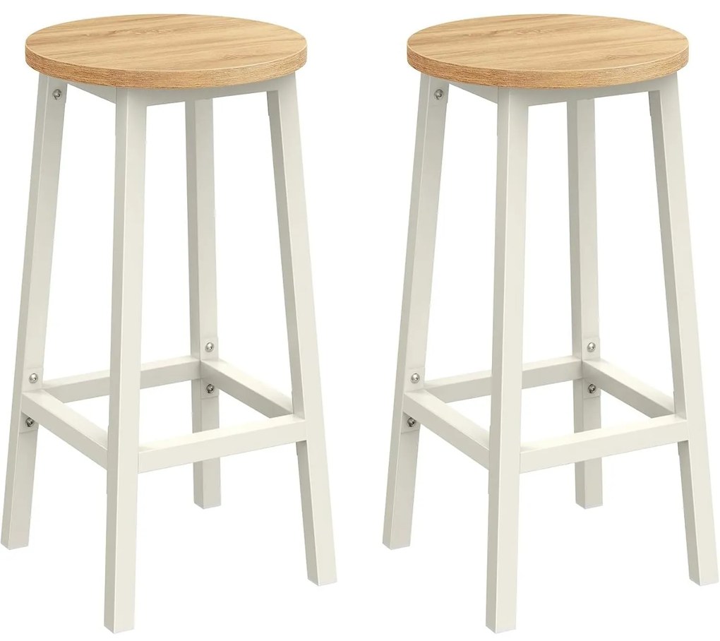 Sada 2 barových stoličiek Kuchynské stoličky s kovovým rámom Výška 65 cm, biela a dub