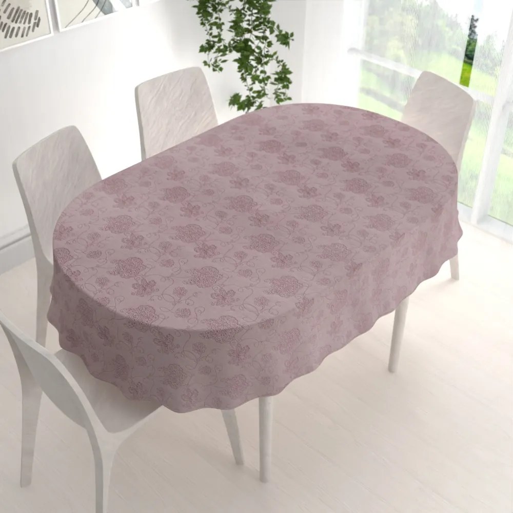 Biante Teflónový oválny obrus TF-077 Kvetované ornamenty na staroružovom 140x200 cm