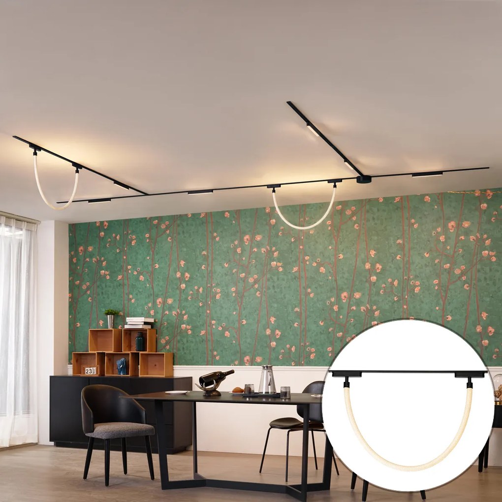 Koľajnicový systém svietidiel so 6 stropnými a 2 závesnými svetlami, čierny, 1-fázový - Magnetic Marra Tautau