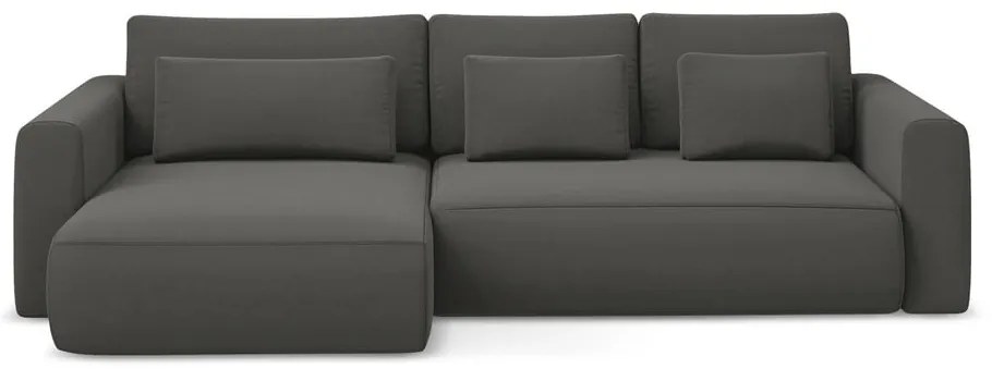 Tmavosivá zamatová rozkladacia/s úložným priestorom rohová pohovka (ľavý roh/s leňoškou) Kapua – Makamii