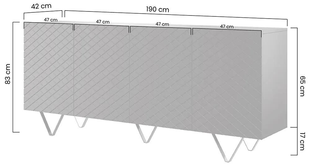 Komoda Scalia 4D 190 cm - biely mat / čierne nožičky