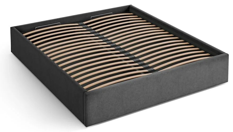 Antracitová čalúnená dvojlôžková posteľ s úložným priestorom/bez čela s roštom 140x200 cm Susan – Micadoni