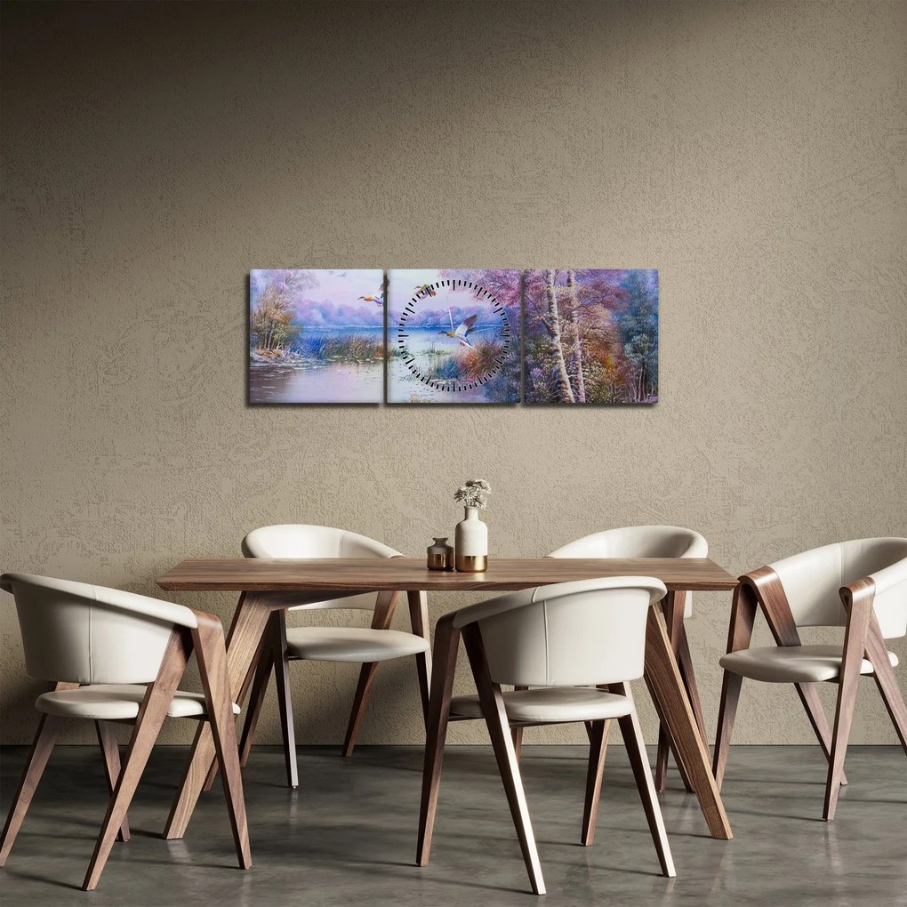 Obraz - Prichádza jeseň, olejomaľba (s hodinami) (90x30 cm)