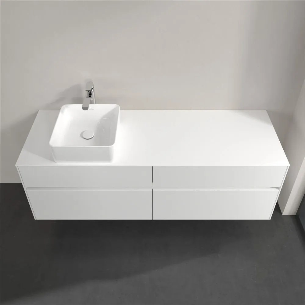 VILLEROY &amp; BOCH Collaro závesná skrinka pod umývadlo na dosku (umývadlo vľavo), 4 zásuvky, 1600 x 500 x 548 mm, Glossy White, C05000DH