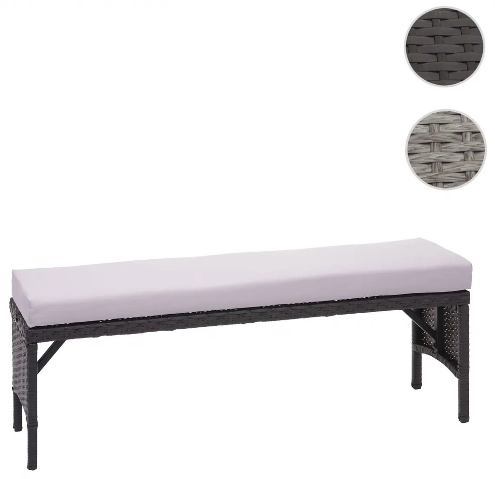 Záhradná lavica HWC-G16, polyratan - čierna, vankúš svetlosivá