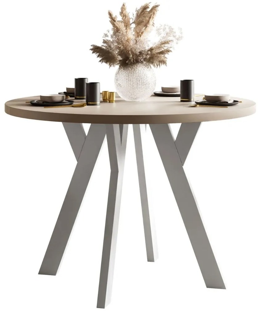 OKRÚHLY ROZKLADACÍ JEDÁLENSKÝ STÔL EWALD KAŠMÍR MATNÝ + BIELY 100/140 cm