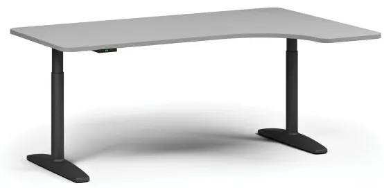 Výškovo nastaviteľný stôl OBOL, elektrický, 675-1325 mm, ľavý/pravý, doska 1800x1200 mm, čierna zaoblená podnož, sivá