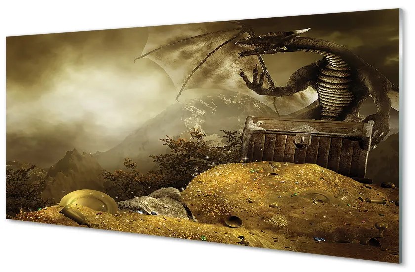 Nástenný panel  Dragon horské mraky zlato 100x50 cm