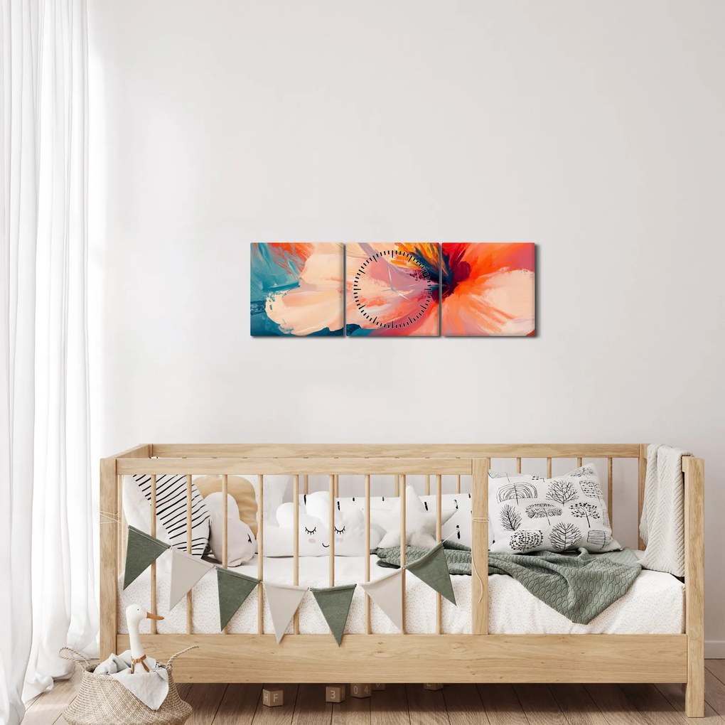 Obraz - Maľovaný kvet (s hodinami) (90x30 cm)