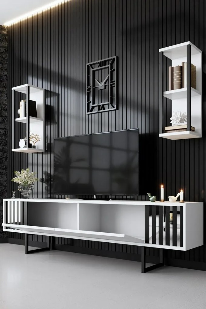 TV stolík s policami Chrome Biela a Čierna