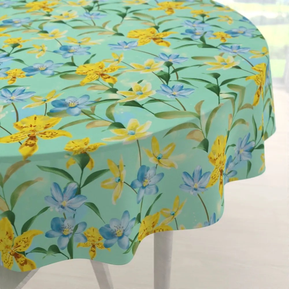 Biante Teflónový okrúhly obrus TF-082 Žlto-modré ľalie na mintovom Ø 70 cm
