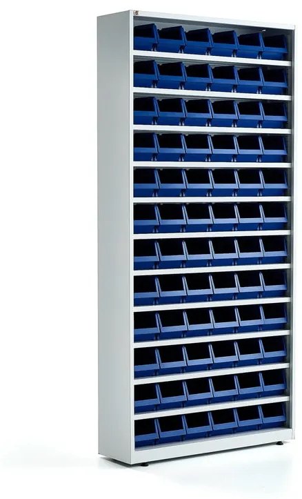 Skriňa s plastovými boxmi, 72 modrých boxov, 2000x950x250 mm