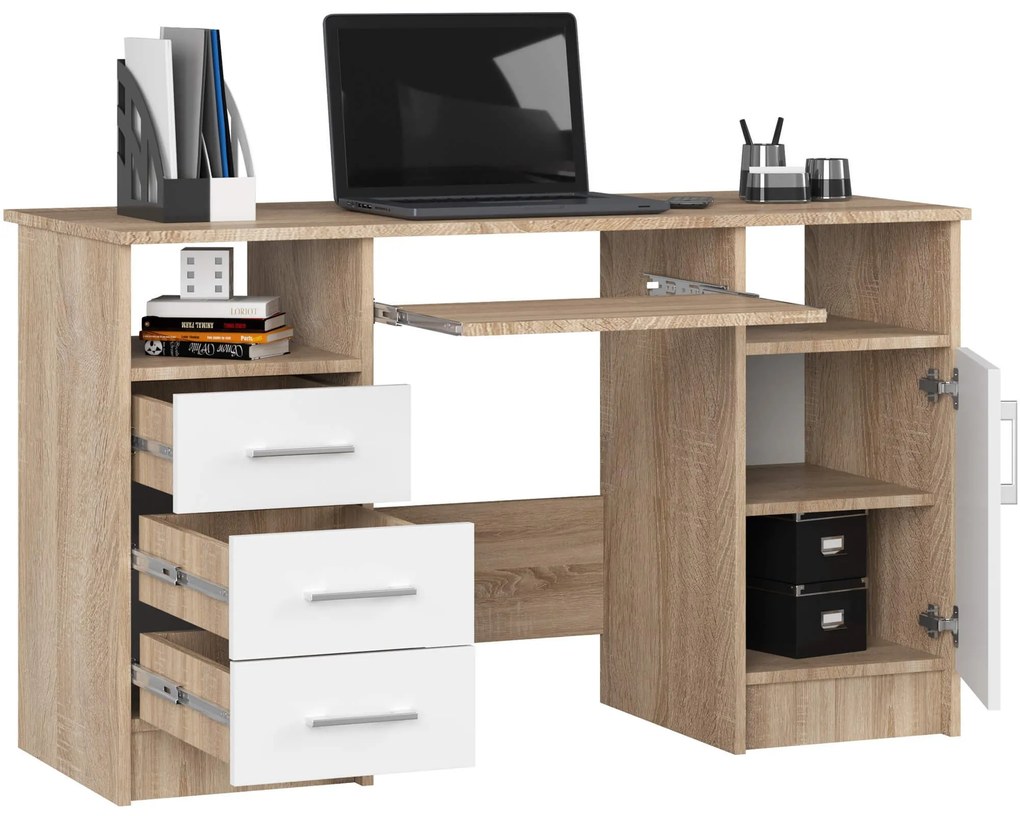 Voľne stojaci písací stôl Ana 124 cm dub sonoma/biely