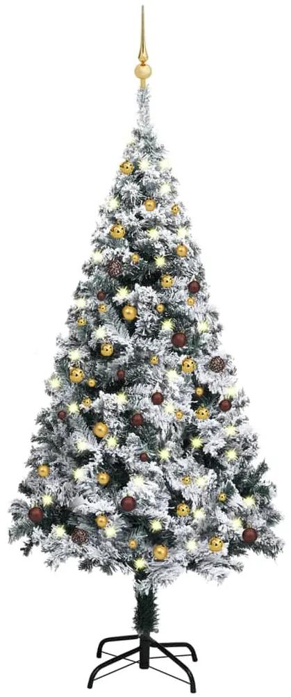 Umelý vianočný stromček s LED a súpravou gulí zelený 180 cm PVC 3077820