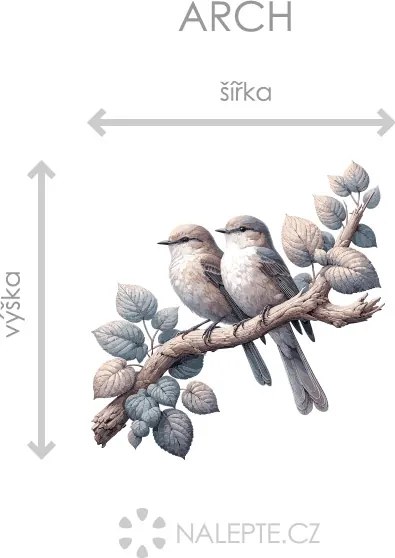 Vtáky na vetve textilní prelepiteľná nálepka na stenu hárok 44 x 45 cm