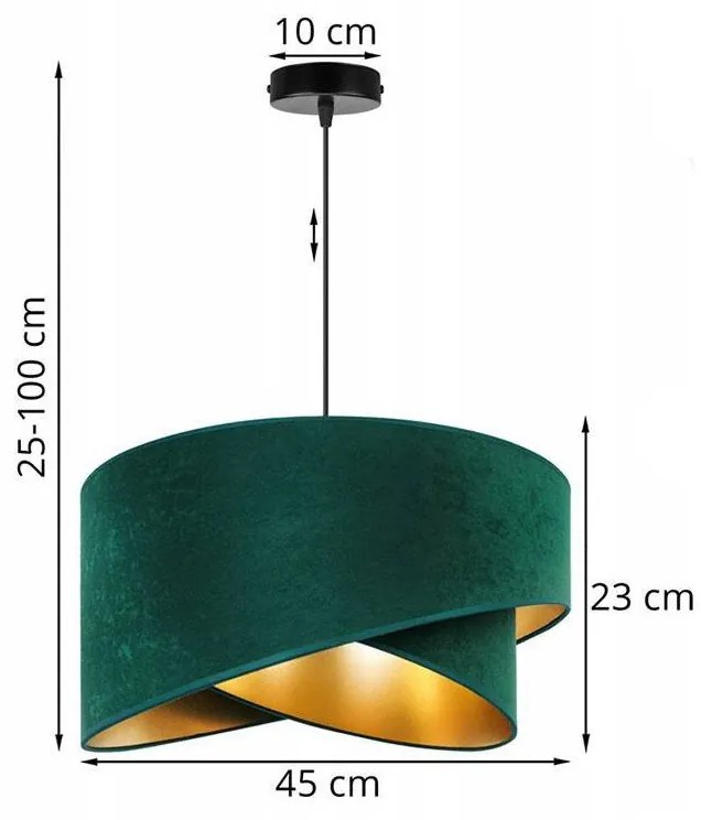 Závesné svietidlo MEDIOLAN, 1x tmavozelené/zlaté textilné tienidlo