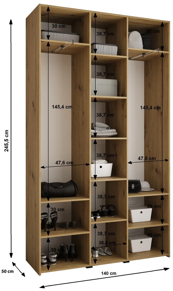 Šatníková skriňa 140 cm Carmela 50-3 (biela + zlatá). Akcia -20%. Vlastná spoľahlivá doprava až k Vám domov. 1126782