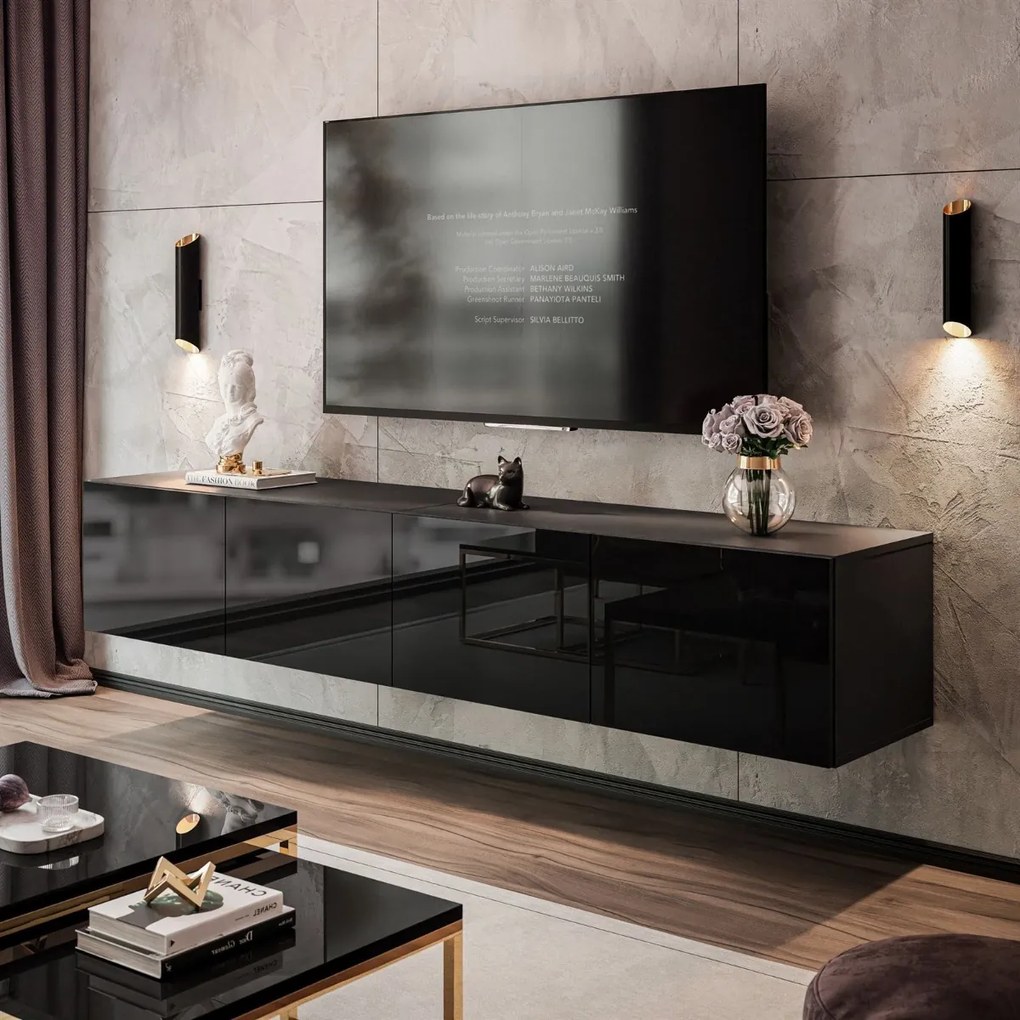 ZÁVESNÝ TV STOLÍK ELEGANTE 200 ČIERNÝ LESK