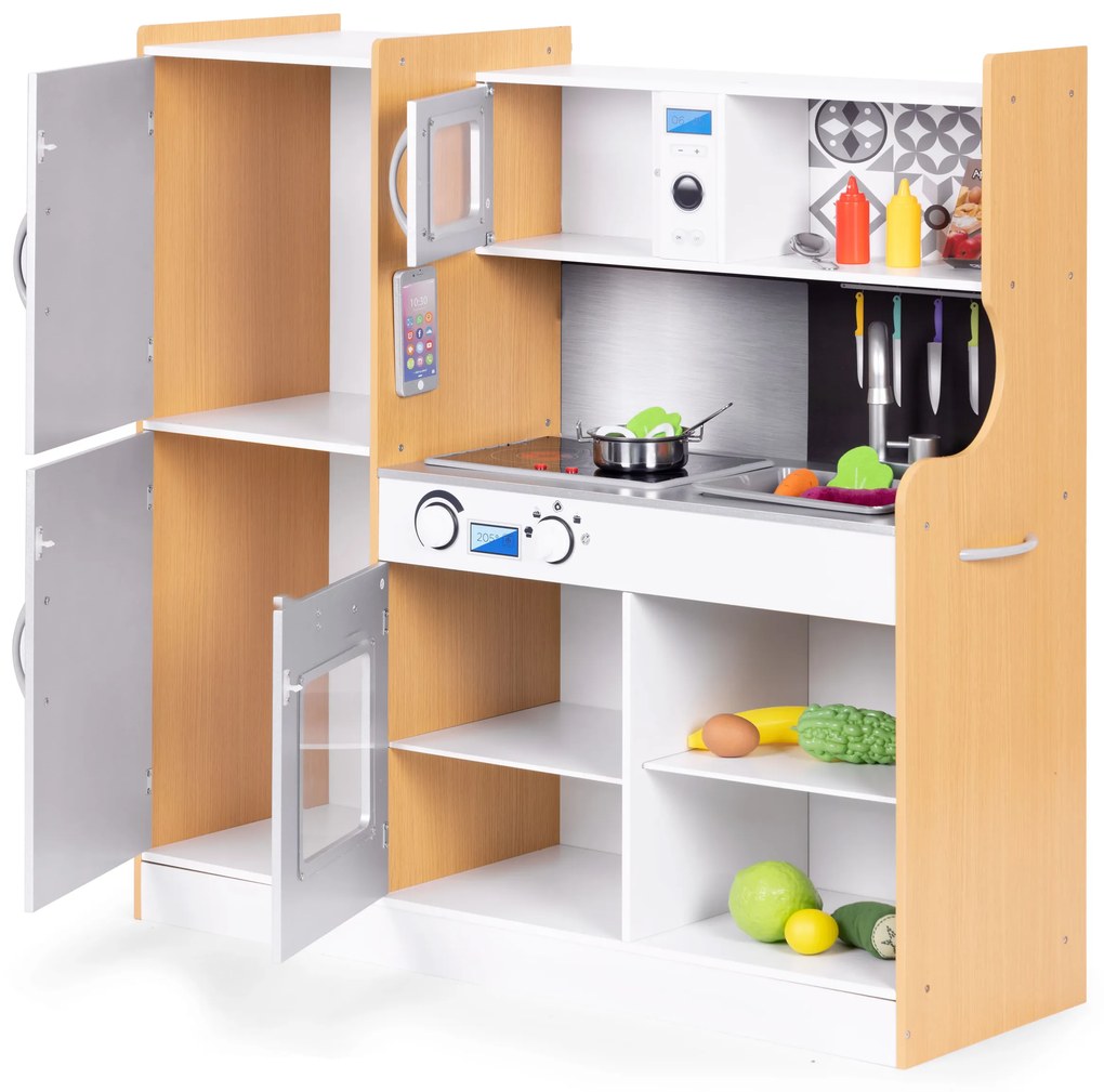 Detská kuchynka so zvukom a LED tabuľou kovové doplnky MDF +3 roky ECOTOYS