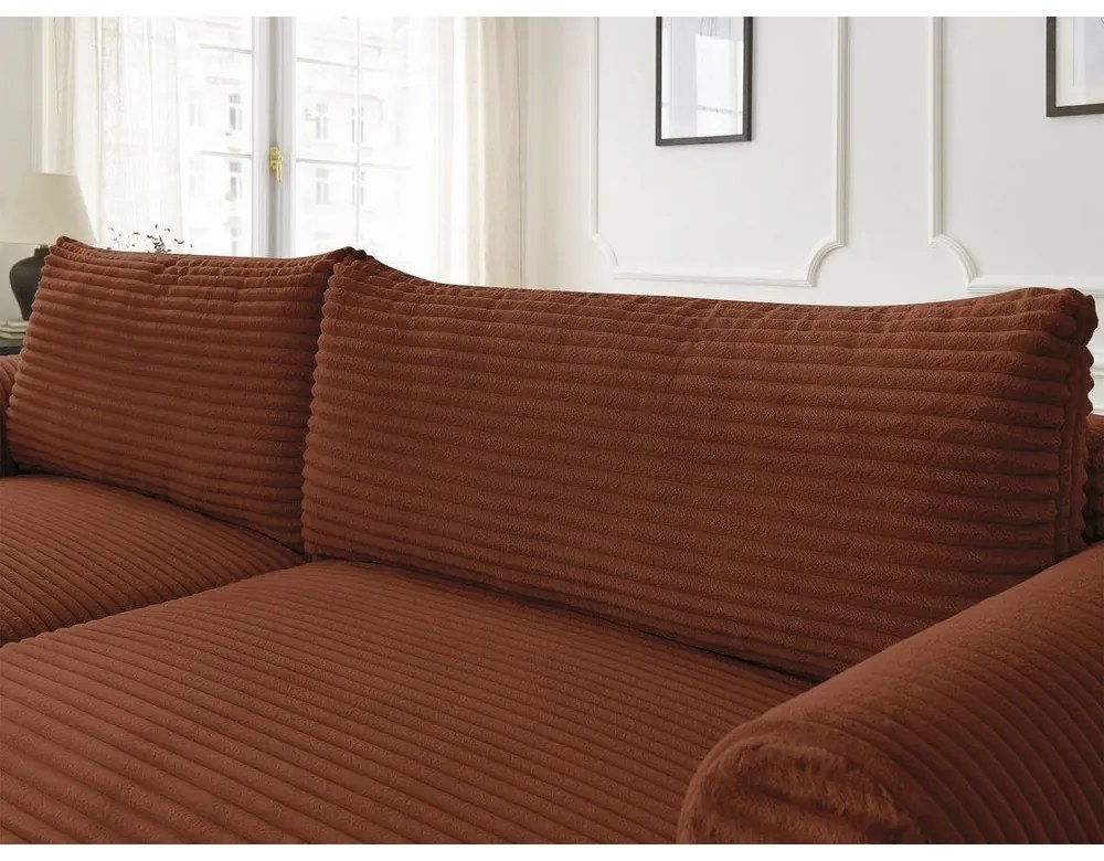 Menčestrová rozkladacia rohová pohovka v tehlovej farbe (ľavý roh) Lucien – Bobochic Paris