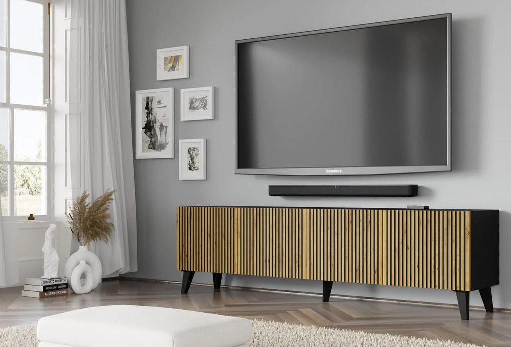 TV skrinka/stolík F 4D 200 Rowanna (dub artisan + čierna). Akcia -22%. Vlastná spoľahlivá doprava až k Vám domov. 1125082